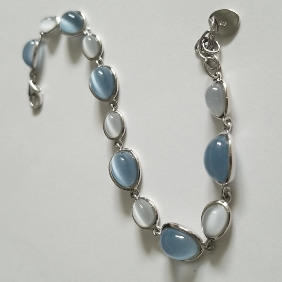 925 Sterling Silver Grey Blue Stones Bracelet - Picture 2 of 10